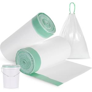 Storage Standard 110-Pack 5 Gallon Trash Bags Drawstring  Fits Five Gallon Buckets, White Small Garbage Bags for Bathroom Can, Leak-Resistant & Heavy-Duty 0.9 Mil Thick Plastic Small Trash Can Liners