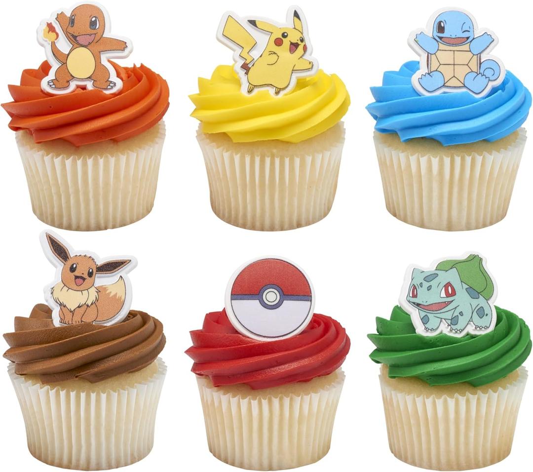 DecoPac Pokmon Rings, Cupcake Decorations With Pikachu, Bulbasaur, Eevee, Charmander, Squirtle, and Pok Ball, Multicolored Food Safe Cake Toppers  24 Pack