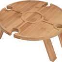 Portable Wine Table, Wooden Outdoor Folding Picnic Table with Wine Glass Holder, Portable Camping Wine Table Snack Tray