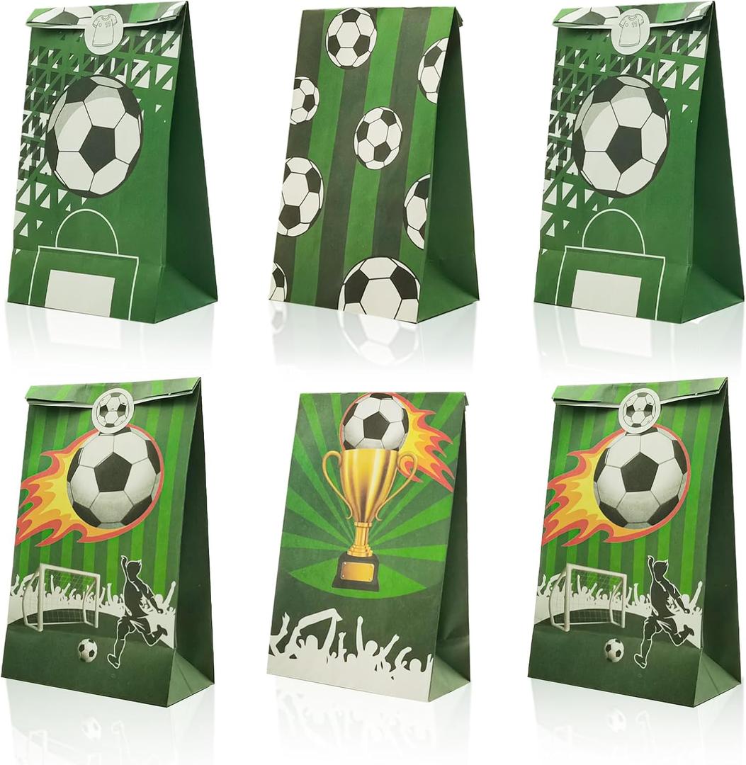 3 x YIPAXEJE 12 Pieces Football Party Favor Bags Candy Bags and Stickers for Children's Birthday Celebrations and Sporting Event Party birthday party supplies, Greener