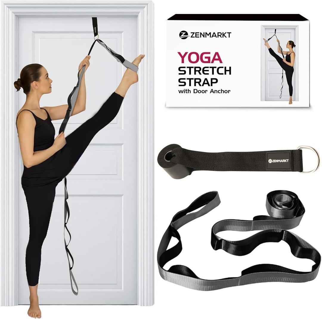 10-Loop Yoga Strap with Door Anchor  Stretch Strap for Flexibility, Deep Stretching, and Improved Balance  Perfect Yoga Accessory for All Fitness Levels (Silvery Grey)