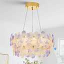 Modern Purple Flower LED Chandelier 20'' Gold Elegant Crystal Lighting for Dining Room Dimmable Ceiling Pendant Light Fixture with Remote Control for Entryway Bedroom Kitchen(3000K-6500K)