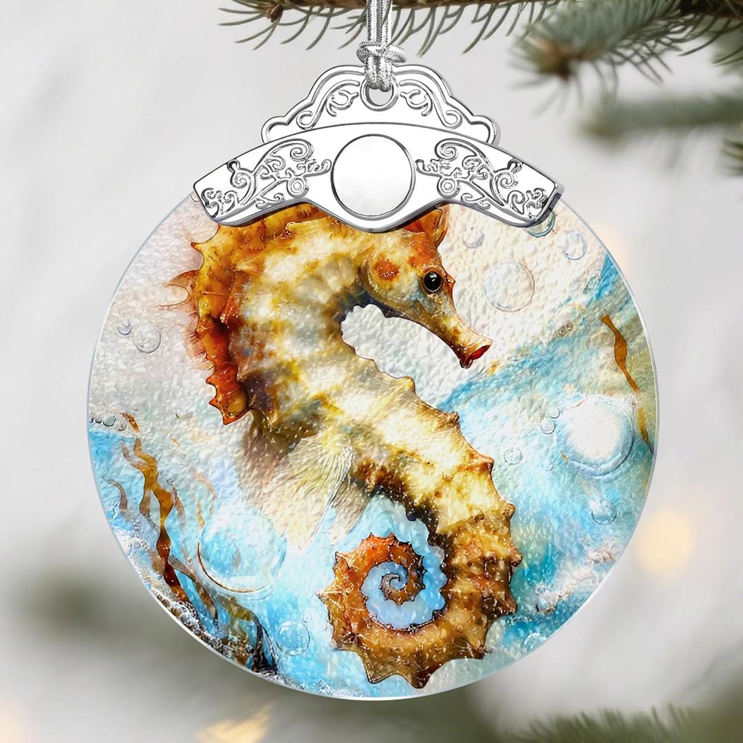 Seahorse Christmas Ornaments: Christmas Tree Ornaments, Holiday Decor for Seahorse Lover, Stocking Stuffers, Gift Ideas, Xmas Gifts & Coastal Sea Life Gifts for Beach Lovers