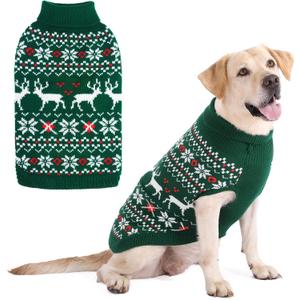 KOOLTAIL Christmas Dog Sweater, Cold Weather Pullover Classic Knitwear, Reindeer Snowflake Pattern Thick Warm Winter Pet Clothes, Cable Knit Sweaters for Small Medium Large Dogs Boy Girl, Green, Size: M