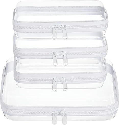 WELPIRT 4 pcs Clear Zipper Pouches,Hard Shell Zipper Case, Toiletry Bag for Travel, CLear Diaper Bag, Toiletry Pouch, Travel Organizer, Cosmetic Bag,Toy Storage Bins (M+3S)