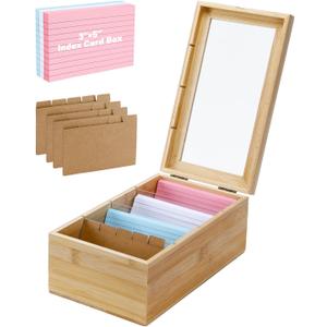 UCEC Index Card Organizer with Dividers Index Card Organizer 3x5 Bamboo Index Card Holder with Dividers Index Card Holder Box 4 Compartments with Acrylic Lid Wood Index Card Organizer Set & 150 Cards
