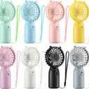 Glooglitter 8 Pcs Mini Portable Fans Bulk Handheld Battery Operated Fan with Lanyard for Makeup Eyelash, Cooling Lightweight Pocket Personal Fans for Wedding Outdoor Use (8 Mixed Colors)