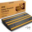 Pyle 2 Ft. Rubber Threshold Curb Ramp, Heavy Duty, Non-Slip, Marine Grade Waterproof, Green Reflective Strip, Single Driveway Ramp for Vehicles, RVs, and Wheelchairs, 24.0’’x16.0’’x2.6’’Inches
