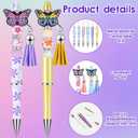Qeeenar 130 Pcs Beadable Pens Kit Butterfly Bead Plastic Ballpoint Pen with Assorted Spacer Silicone Bead Tassel Lobster Clasp and Packaging Bag for Keychain Making Office Friends Gift Black Ink