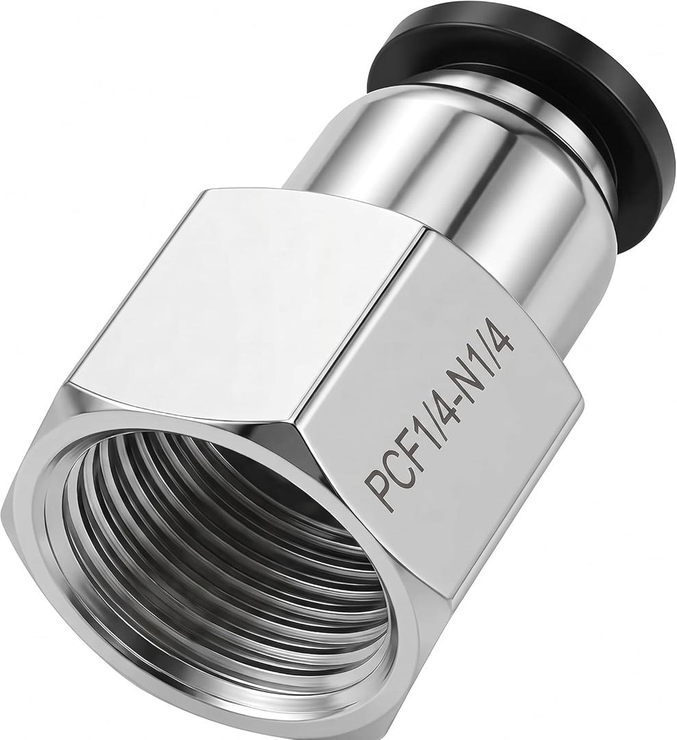 Utah Pneumatic 1/4" Tube OD x 1/4" NPT Female Straight Push to Connect Fittings, Quick Release Air/Water Line Connectors (10 Pack) - [UP-PCF1/4-N1/4]
