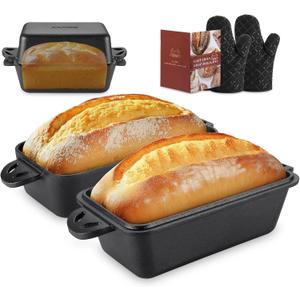 Cast Iron Loaf Pan with Lid 9x5 Inch - Bread Baking Pans for Homemade Bread, 2 Piece Set
