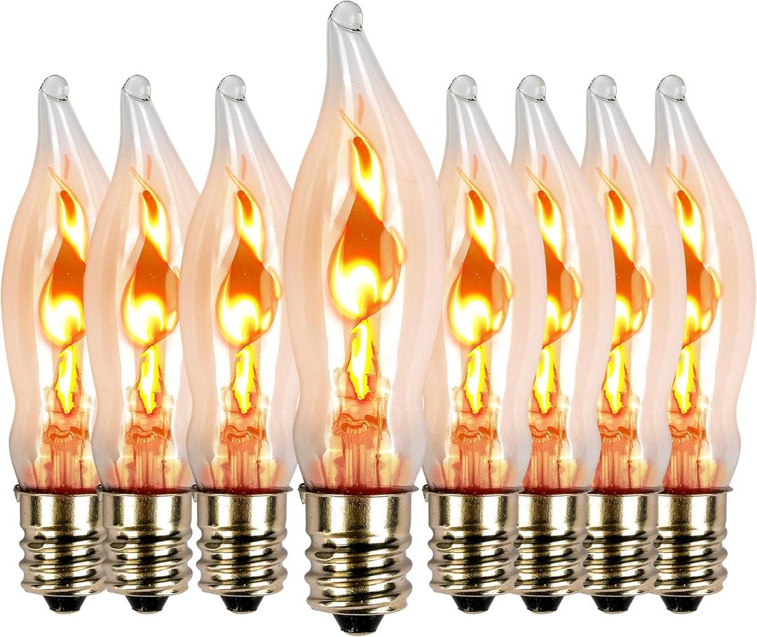 Flicker Flame Light Bulb for Hallowwen Christmas Decorative 3 Watt, 120V, E12 Flame Candelabra Light Bulbs8 Packs (Silver)