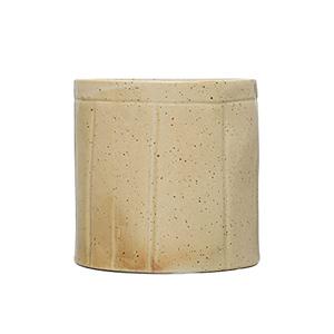 Creative Co-Op Decorative Stoneware Crock with Line Detail, Beige