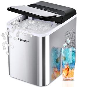 EUHOMY Nugget Ice Maker Countertop, Ready in 8 Mins, 35lbs/24H, Self-Cleaning, Portable Ice Makers Machine with Ice Scoop & Basket, Sonic Ice Maker with Chewable Pellet Ice for Home/Party/RV/Camping (Silver)