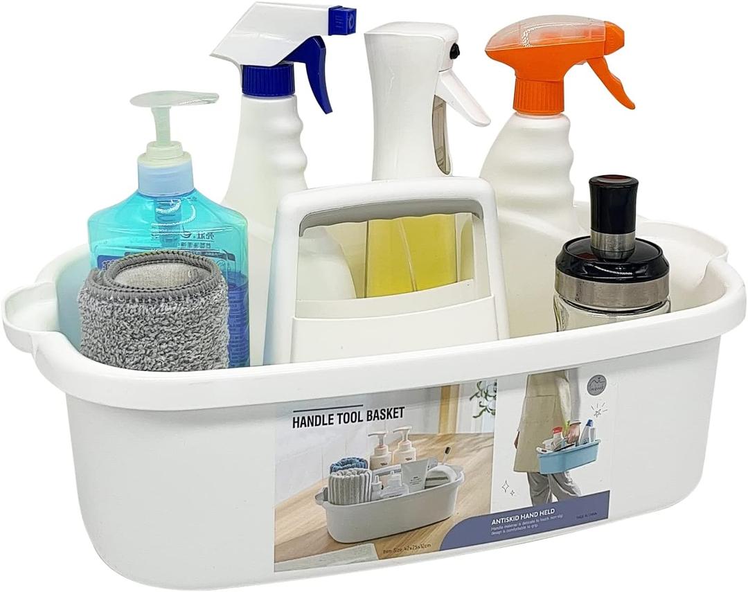 Multi-Purpose Plastic Cleaning Caddy with Handle, Shower Caddy Organizer/Storage Basket/Totes Portable for Bathroom Supplies, Cleaning Products, Under Sink Tool, Housekeepers (White) (1 Pack)