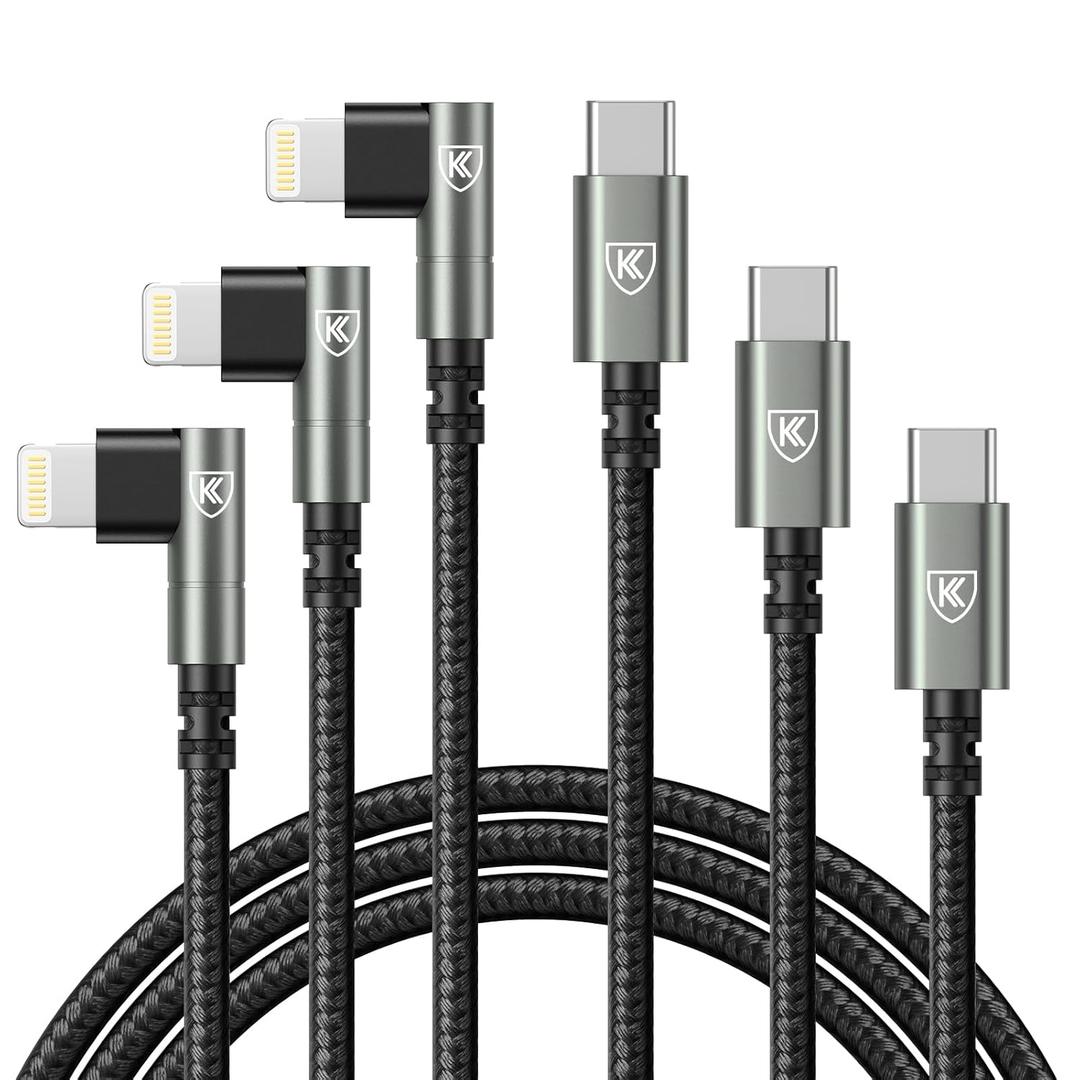 90 Degree iPhone Charger 6FT [Apple MFi Certified] 3Pack USB C to Lightning Cable Fast Charging Cord 6Feet Nylon Braided USB Type C to Lightning Cable for iPhone 14/13/12/11/Pro/Max/Plus/8/7/6/5S/iPad (Grey)