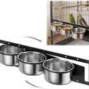 LemonRoad 3 Pcs Stainless Steel Bird Feeder Cups with Swing Gate, Rustproof Parrot Feeding Station (18.9" x 5.12") for Parrots, Cockatiels, Lovebirds, Easy to Install, Perfect for Large Bird Cages