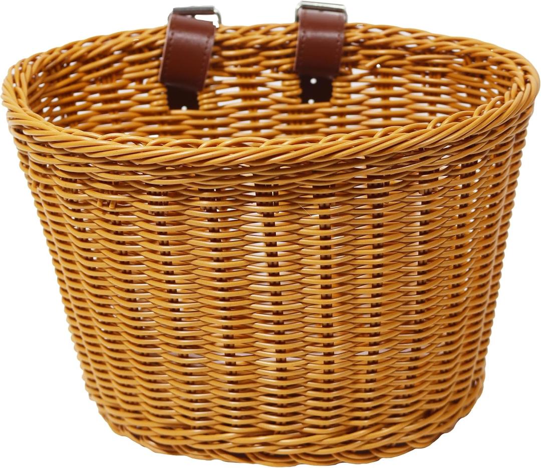 Handwoven Plastic Bike Basket - Waterproof Front Bicycle Basket for Adults & Kids, Fits Most Bikes (Beach Cruiser, Mountain Bike, Scooter)