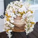 HyeFlora Hibiscus Fall Flowers Artificial Hanging Flowers Plants for Outdoors Autumn Decoration, 2pcs White Silk Hibiscus Vines Realistic UV Resistant Faux Flowers for Outside Planters Garden Indoor