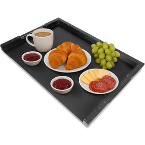 Ilyapa Noodle Board Wood Top Cover for Gas Stove, Electric Stove Burner Covers, Farmhouse Serving Tray, Steel Handles, 22x30 Inches, Black