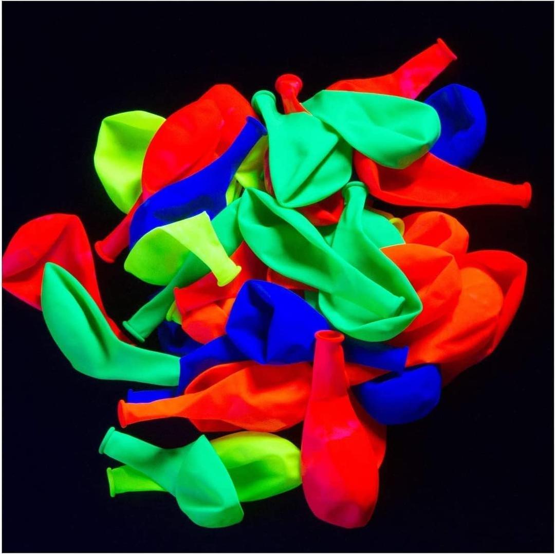 Glow King Black Light Reactive Neon Balloons | Glow In The Dark Latex Balloons in Multiple Colors | Fun UV Fluorescent Party Gift for Events | Luminous Ballons for Birthday Decoration  100 Pack