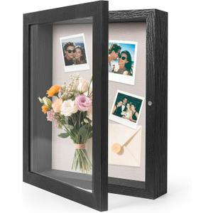 HOUSE DAY 11x14 Shadow Box Frame, Front Open Magnetic Shadow Boxes Display Cases with Linen Back, Pins, for Photos or 3D Itmes Under 9x12, Tabletop or Wall Mount Display Case for Memorabilia, Black
