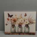 BLINFEIRU Bathroom Decor Flower Wall Art Rustic Floral Butterfly Vase Canvas Wall Art Prints Farmhouse Botanical Flowers Pictures Country Aesthetic Artwork for Bedroom Decor Framed 16"x12"