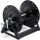 Lounsweer Black Pressure Washer Hose Reel 3/8" x 300' Steel Manual Crank with Flat Sidewalls, A-frame, Pin Lock and Brake and Stainless Steel Swivel Inlet, 5000 Psi Capacity