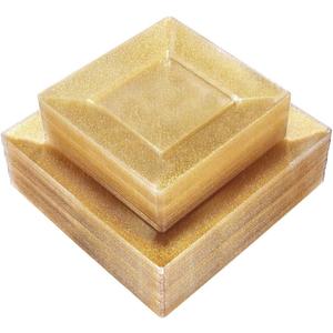 Liacere 60Pieces Gold Glitter Plastic Plates - Premium Square Disposable - Include 30PCS 9.5inch Gold Dinner - 30PCS 7inch Gold Dessert/Salad Plates for Party&Wedding&Thanksgiving