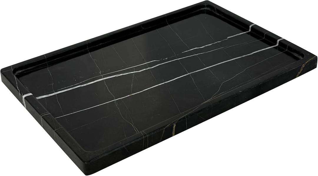 Genuine Natural Marble Tray for Luxurious Home Decorative- Marble Stone Storage Tray for Bathroom/Kitchen/Vanity/Dresser - Not Resin/Not Ceramic (Black)