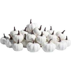 vensovo Mini White Plastic Pumpkins Assorted Sizes - 30pcs Assorted Small Artificial Foam Pumpkins Decor Great for Vase Filler Table Display Thanksgiving Centerpieces and Fall Halloween Decor