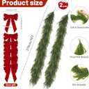 2PCS 9FT Christmas Garland with 6 Red Bows Norfolk Pine Garland, Real Touch Artificial Faux Greenery Garland for Mantle Fireplace, Table Staircase Indoor Outdoor Decor