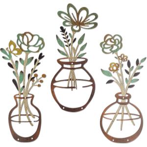 Mcdagogn 3 Pieces Metal Flowers Wall Decor - Rustic Farmhouse Wall Arts, Boho floral Minimalist Wall Decor for Living room Bathroom Bedroom laundry Room Kitchen Office - Housewarming Gifts (Brown-Green)