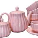 La Belle Vie Tea Set, Pink Porcelain Tea Set, 15-Piece, Perfect for Festivals, Birthday, Family, Housewarming, Events, Tea Lovers