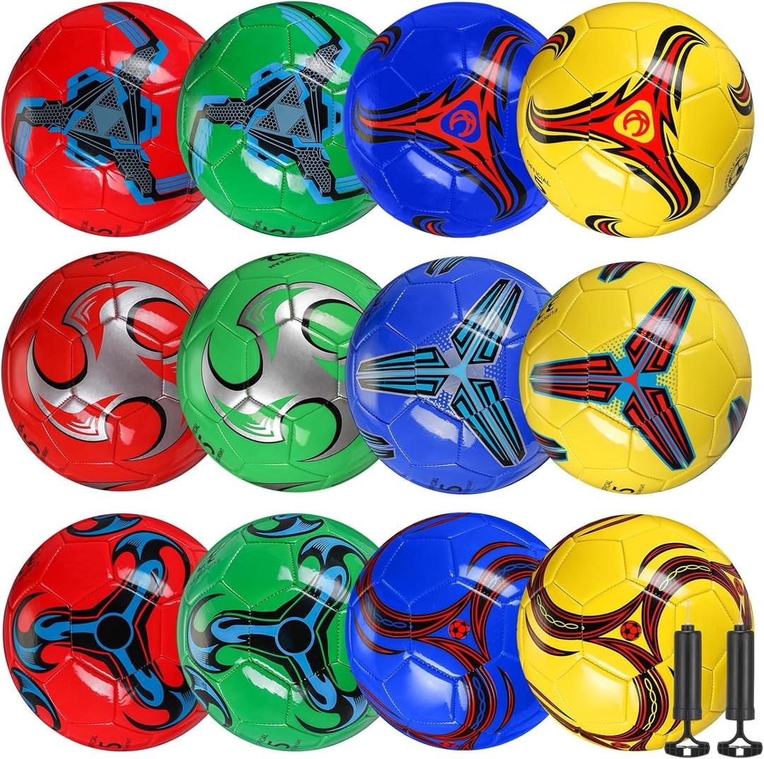12 Pcs Soccer Balls for Teen Adult Bulk Deflated Soccer Ball with Pump Size 5 Indoor Outdoor Training Practice for School Sports Game Birthday Gifts Party Back to School (Bright)