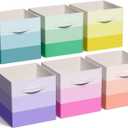 6 Pcs Fabric Storage Cubes Bins with Metal Handle 11 Inch Macaron Colored Striped Style Collapsible Bins Cube Storage Organizer for Clothes Books Kids Room Closet and Toys