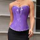 SZIVYSHI Corset Tops for Women, Bustier Shapewear Lingerie, Lace Waist Push Up Bodysuit (Purple, M)