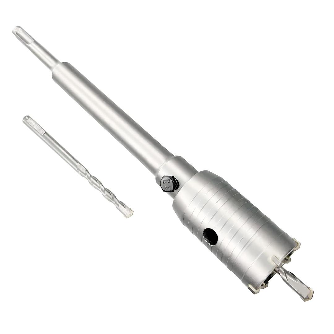 1-1/2" Concrete Hole Saw, 38mm Tungsten Steel Core Bit for Cinder Block, Brick, Rock, Plank Walls for Pipes or mini Split Lines, with SDS Plus Shank and 2 Center Positioning Drill Bits.