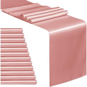 12-Pack Rose Gold Satin Table Runner 12 x 108 Inch Long Table Runner for Wedding, Rose Gold Birthday Party Decorations, Premium Table Runners for Banquets, Graduations, Engagements