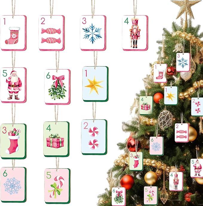 24 Pcs Mahjong Christmas Ornaments 2.4 x 1.8 in Christmas Tree Ornament Decor Funny Tile Souvenir for Mahjong Players Xmas Tree Pendant Winter Holiday Party Decor