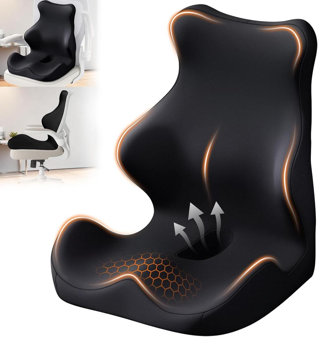 Seat Cushion with Back Support,Lumbar Support Pillow for Office Chair,office chair cushion for Sciatica and Hemorrhoid Relief,Tailbone Pain，Memory Foam Seat Cushion with L-Shaped Ergonomic Design