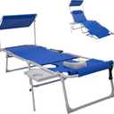 #WEJOY Tanning Chair with Face Hole & Canopy & Side Table, 5 Positions Adjustable Sunbathing Lounge Chair Facedown Chaise Lounge with Pillow Quick Dry for Beach Pool Outdoor Camping Patio,Darkblue