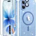 BERFY for iPhone 17 Case for Women, Compatible with MagSafe, Clear Glitter Shockproof Protective Case, Anti-Yellowing, with Screen Protector & Camera Lens Protector 6.3", Sparkle Blue