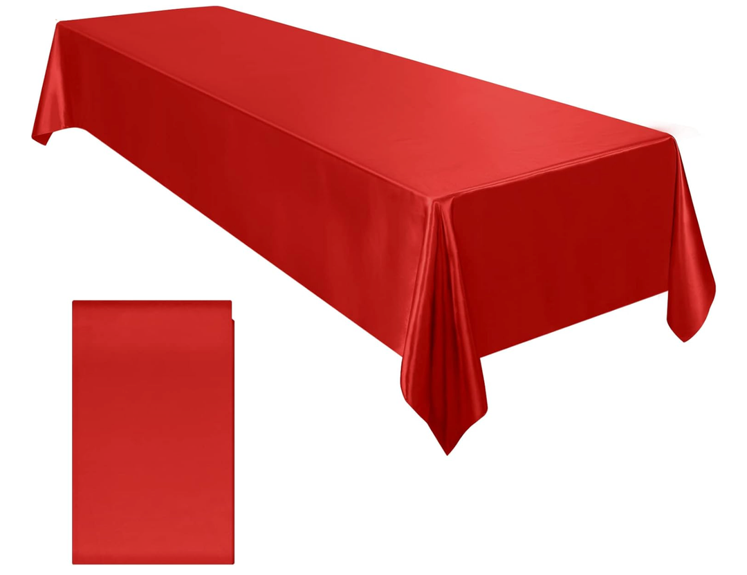 Ruisita Satin Party Tablecloth Table Cover 58 x 102 Inches Wedding Rectangle Bright Silk Cover Smooth Fabric Tablecloth Table Decor for Wedding Banquet Table Decoration, Red