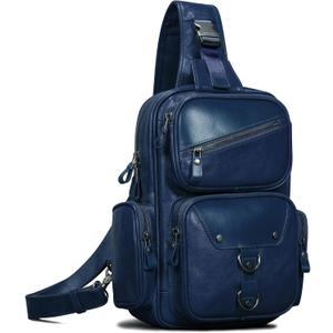 Genuine Leather Sling Bag for Men Large Crossbody Shoulder Bag Casual Sling Backpack Anti-Theft Travel Chest Purse
