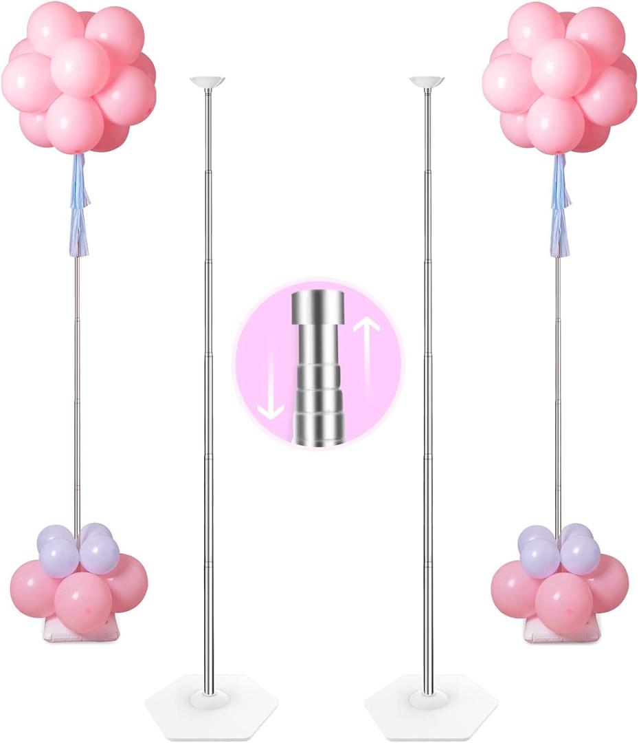 YALLOVE Heavy Duty Metal Balloon Column Stand Kit, Set of 2, 80 Inch Height Adjustable Balloon Tower Holder for Indoor and Outdoor Event and Party Decoration, Easy Assemble and Disassemble