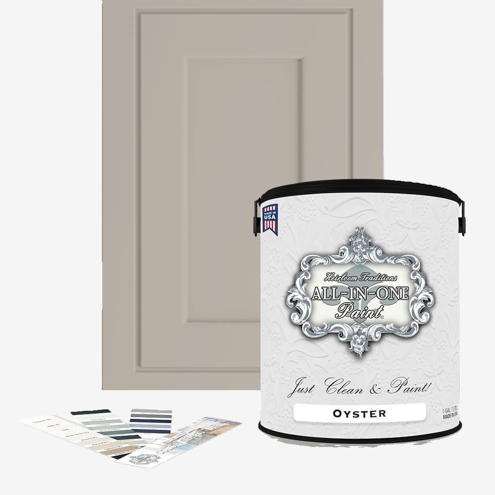 ALL-IN-ONE Paint, Durable cabinet and furniture paint. Built in primer and top coat, no sanding needed. Includes our 30 featured color card - Oyster, Gallon (128 Fl Oz (Pack of 1), Oyster)
