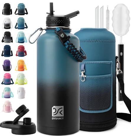 DYSANKY Insulated Water Bottle | Thickened Stainless Steel for Gym and Hiking with Straw, Carrier Bag, Handle Strap | BPAFree 87 oz