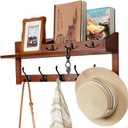 Coat Rack Wall Mount with Shelf, 26IN Wooden Coat Hanger Hooks Wall Mount with 8 Metal Hooks, Hanging Shelf with Hooks, Retro Walnut ([26 IN] B)