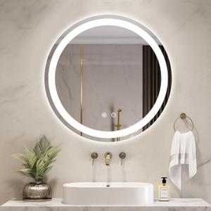 WallBeyond LED Bathroom Mirror with Lights, 20'' Round Light Up Bathroom Mirror for Wall with Front and Backlit, Anti Fog Led Mirror for Bathroom, 3 Colors and Dimmable Light